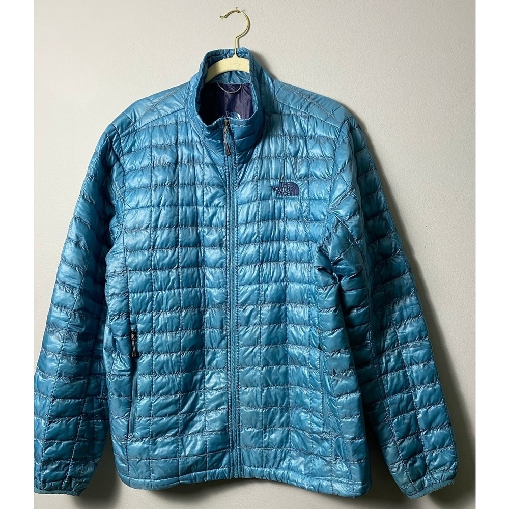 The North Face Men Large Jacket Thermoball Full Zip Quilted Puffer Blue Outdoor